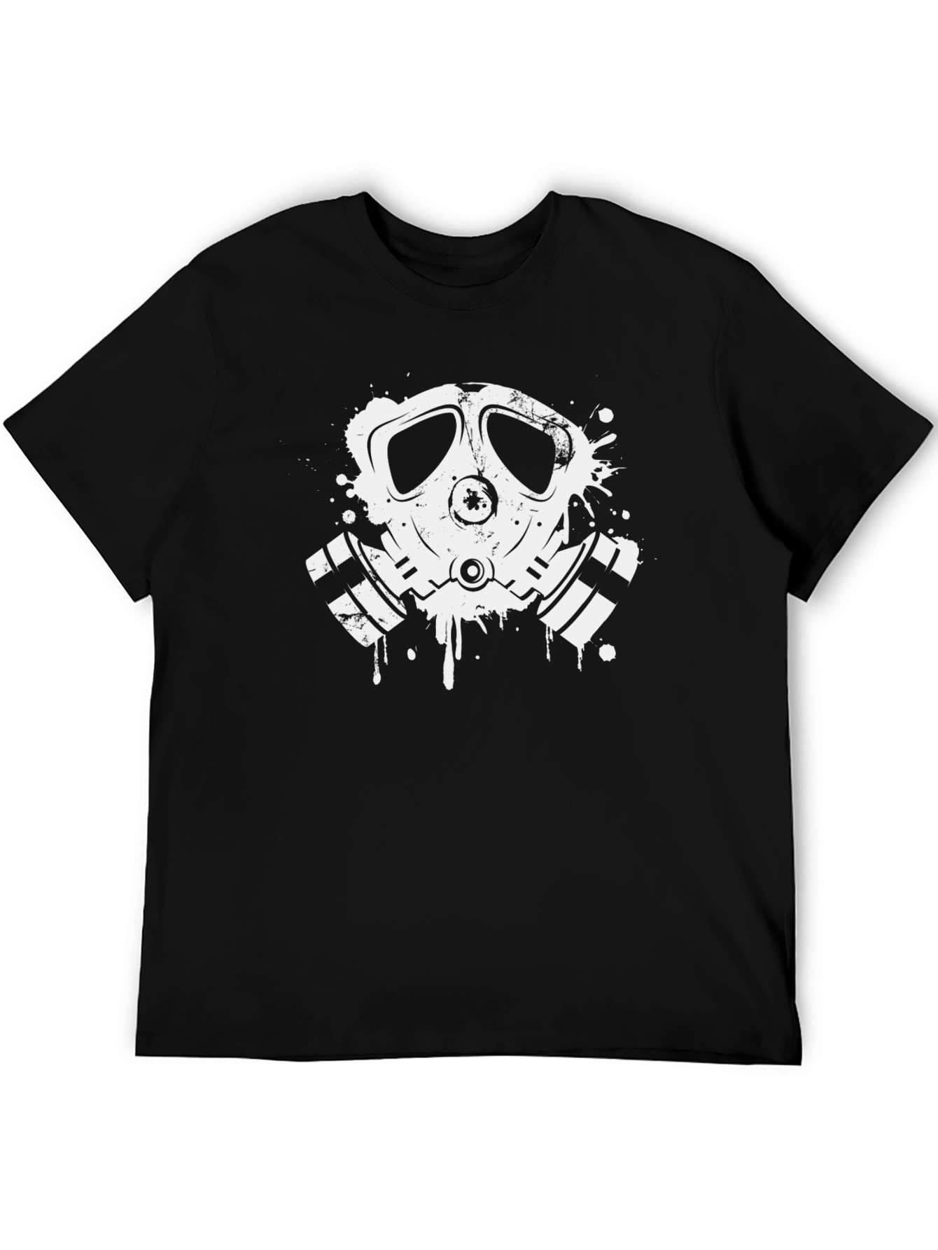 Camiseta Negra con Diseño Gráfico de Máscara Antigás