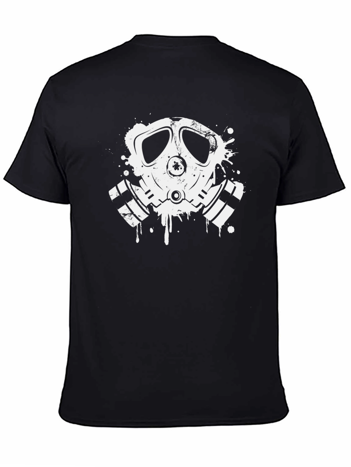 Camiseta Negra con Diseño Gráfico de Máscara Antigás