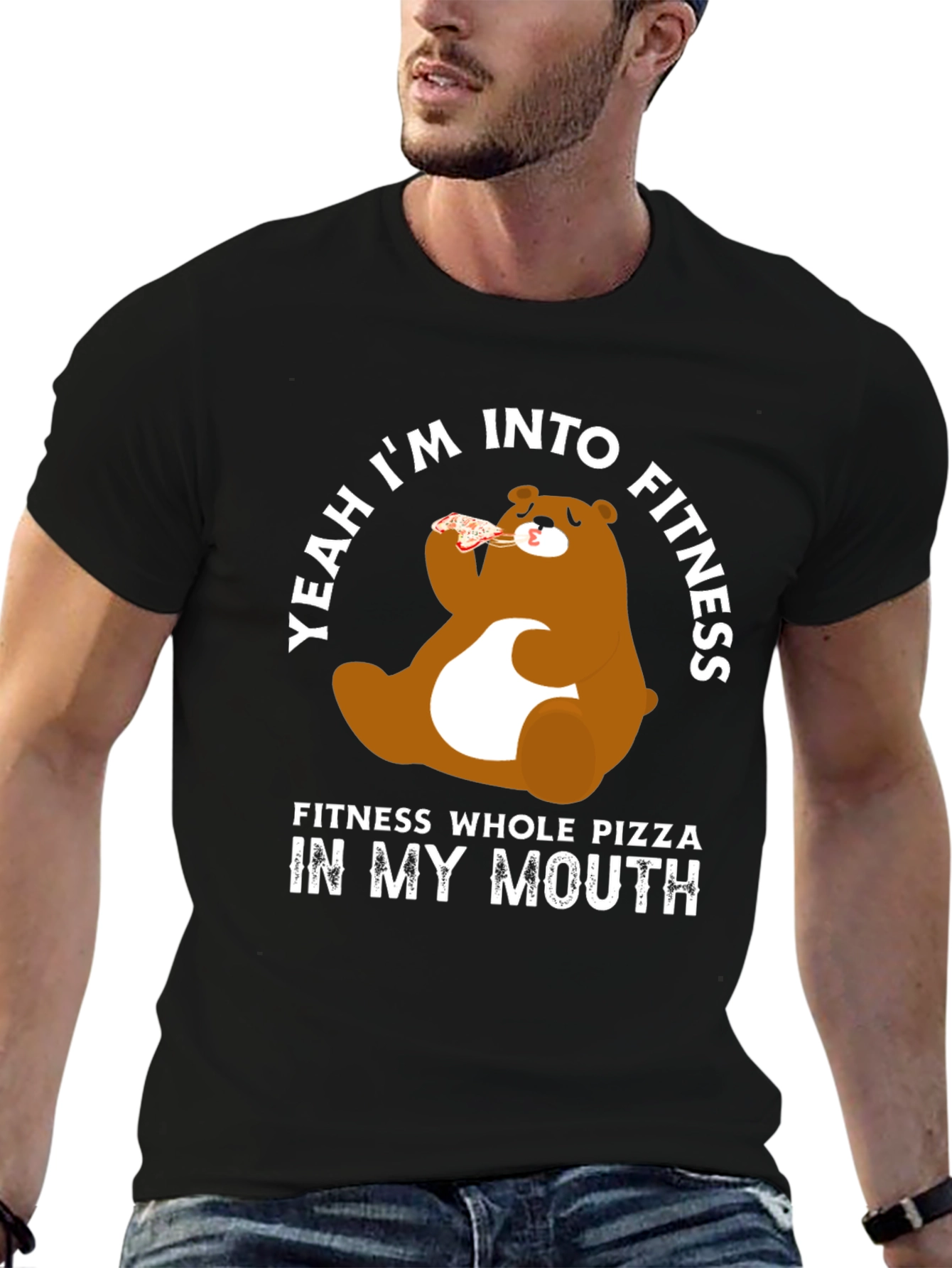 Camiseta Negra Oso Pizza Fitness