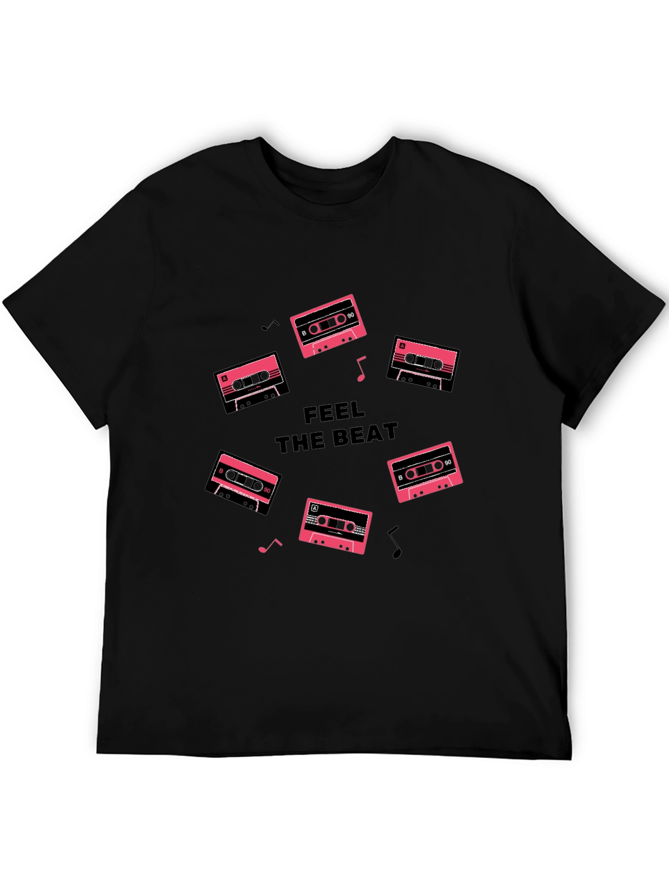 Camiseta Negra Feel the Beat con Casetes Retro