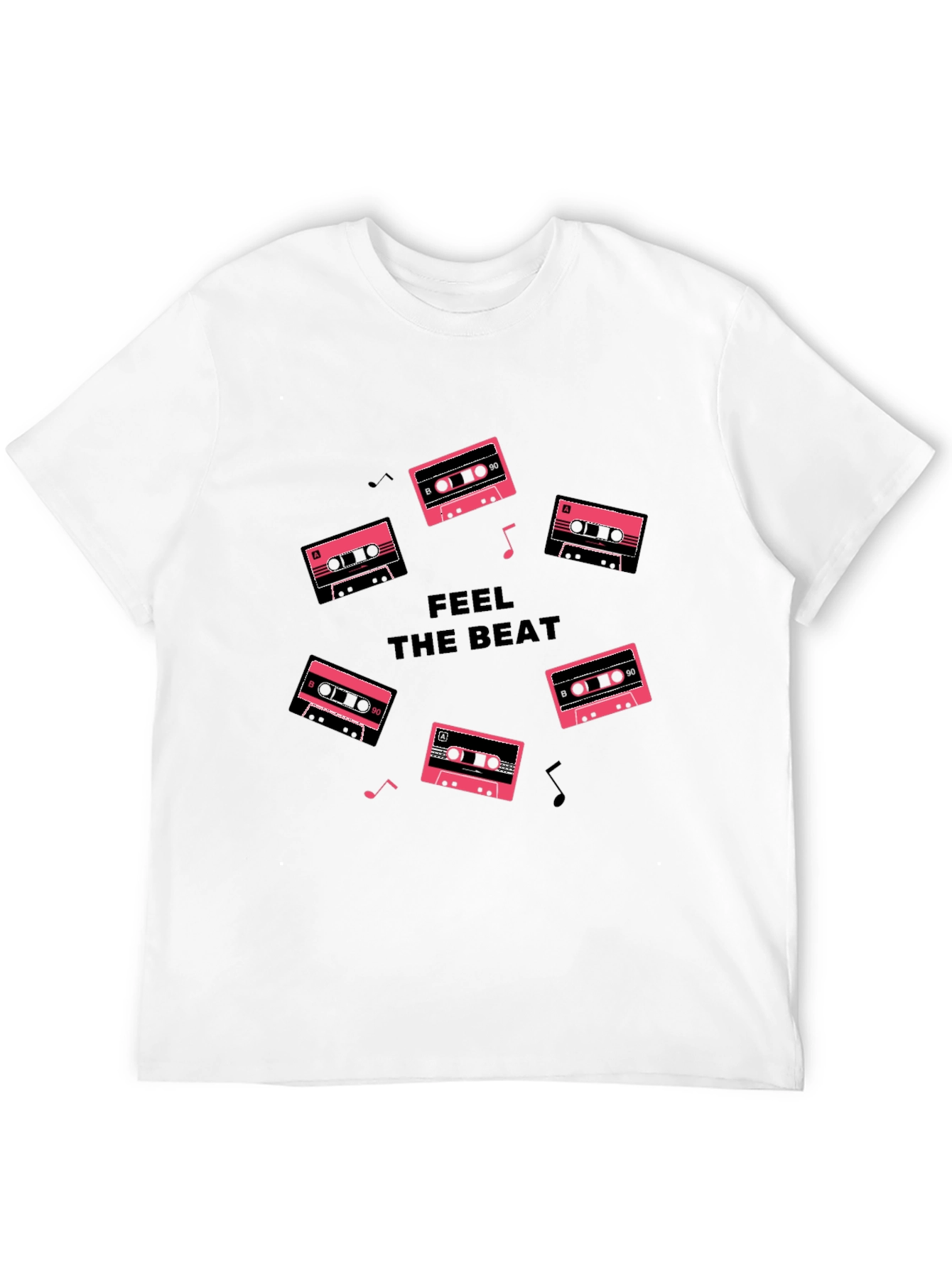 Camiseta Negra Feel the Beat con Casetes Retro