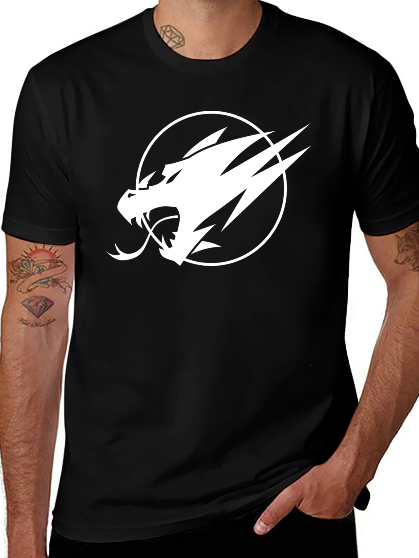 Camiseta Negra con Diseño Dragón Blanco para Hombre
