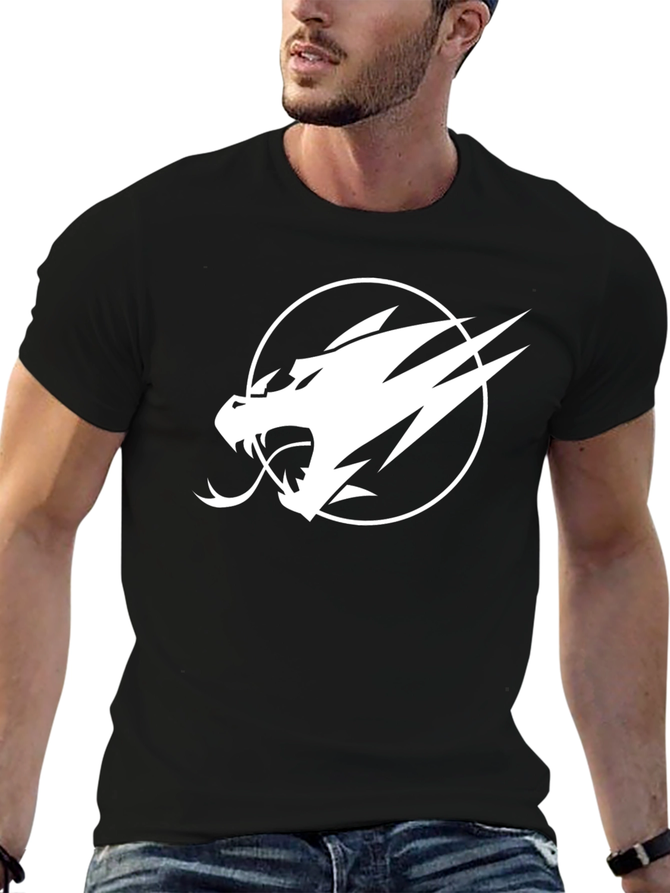 Camiseta Negra con Diseño Dragón Blanco para Hombre