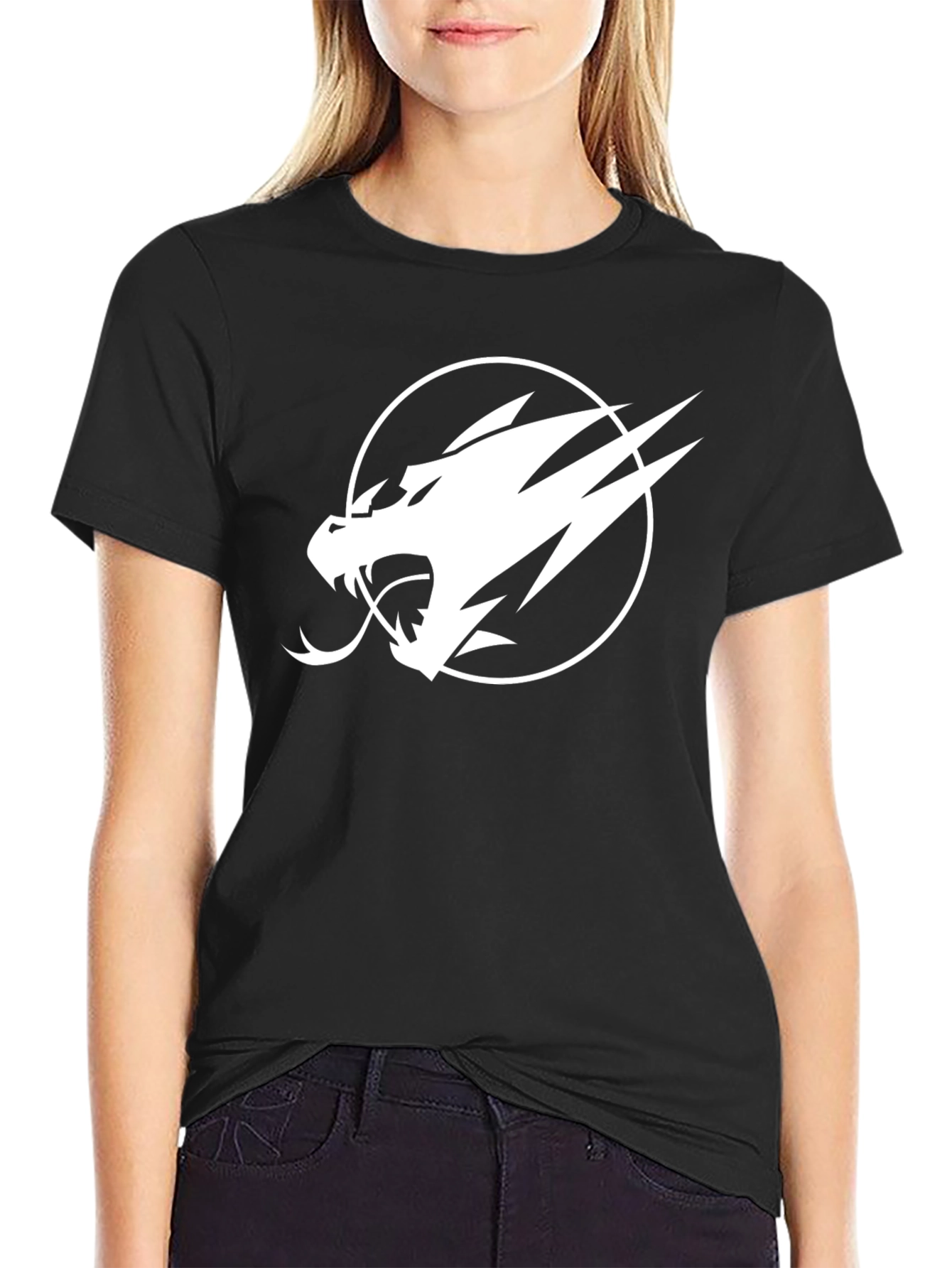 Camiseta Negra con Diseño Dragón Blanco para Hombre