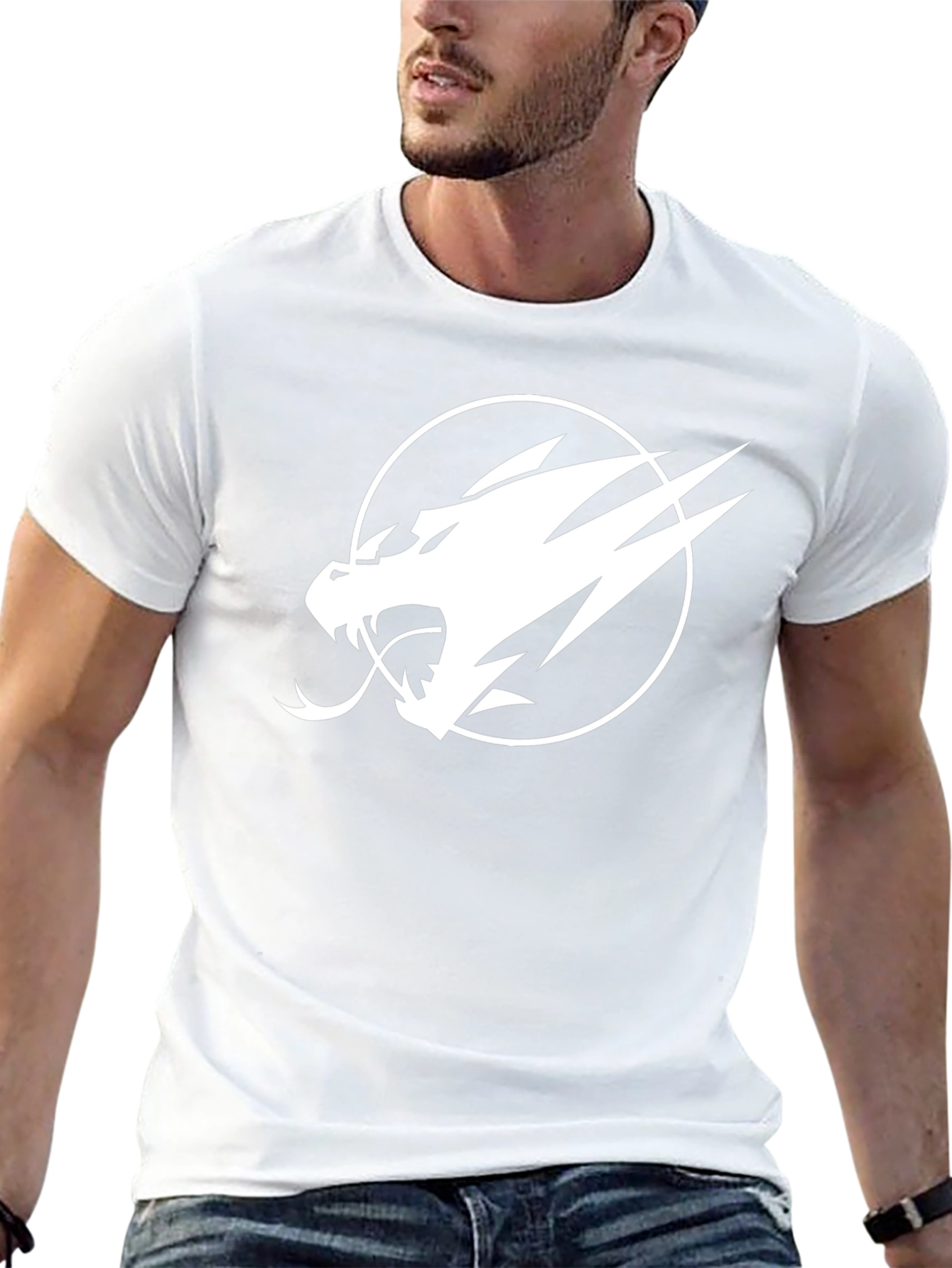 Camiseta Negra con Diseño Dragón Blanco para Hombre