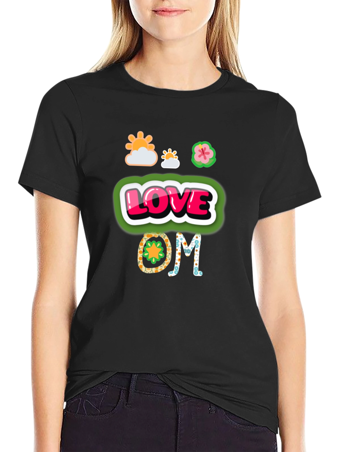 Camiseta Negra con Diseño de Amor y Om