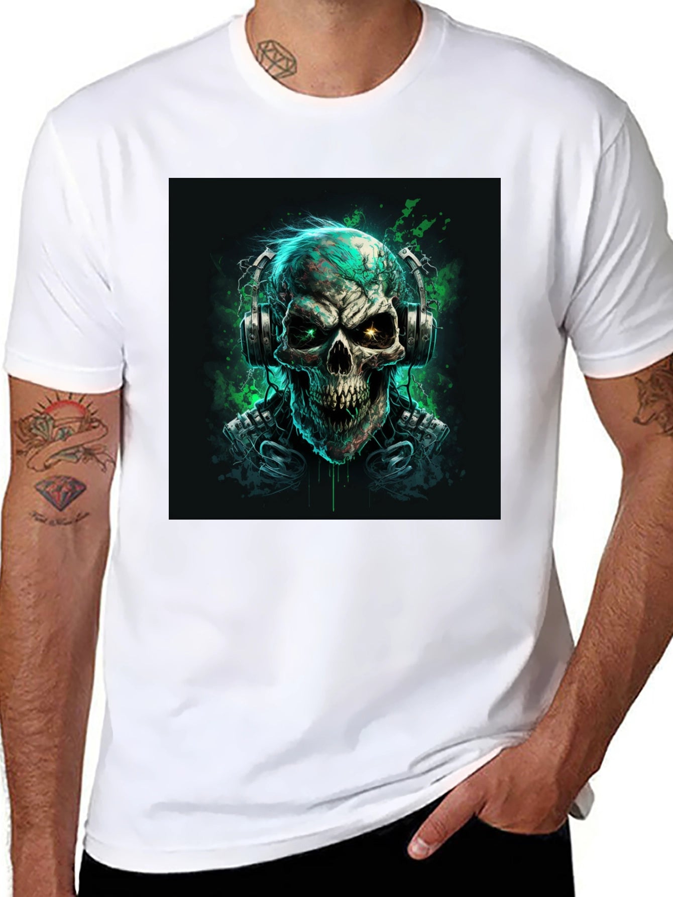Camiseta Negra con Diseño de Cráneo DJ