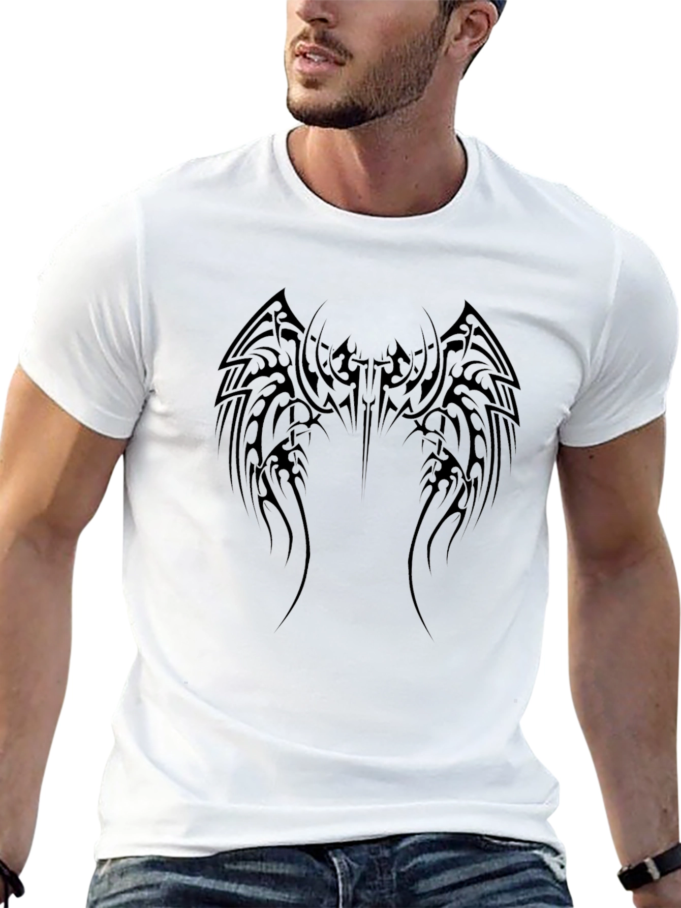 Camiseta Negra Hombre Diseño Tribal Alas