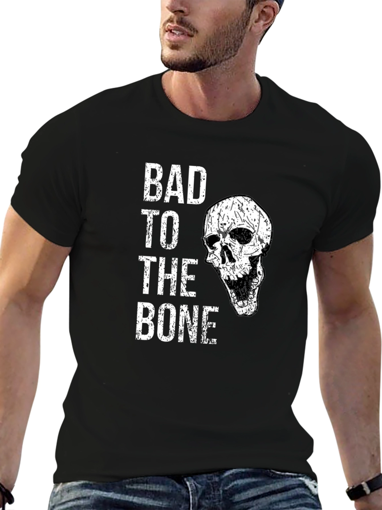 Camiseta Negra Bad to the Bone con Calavera
