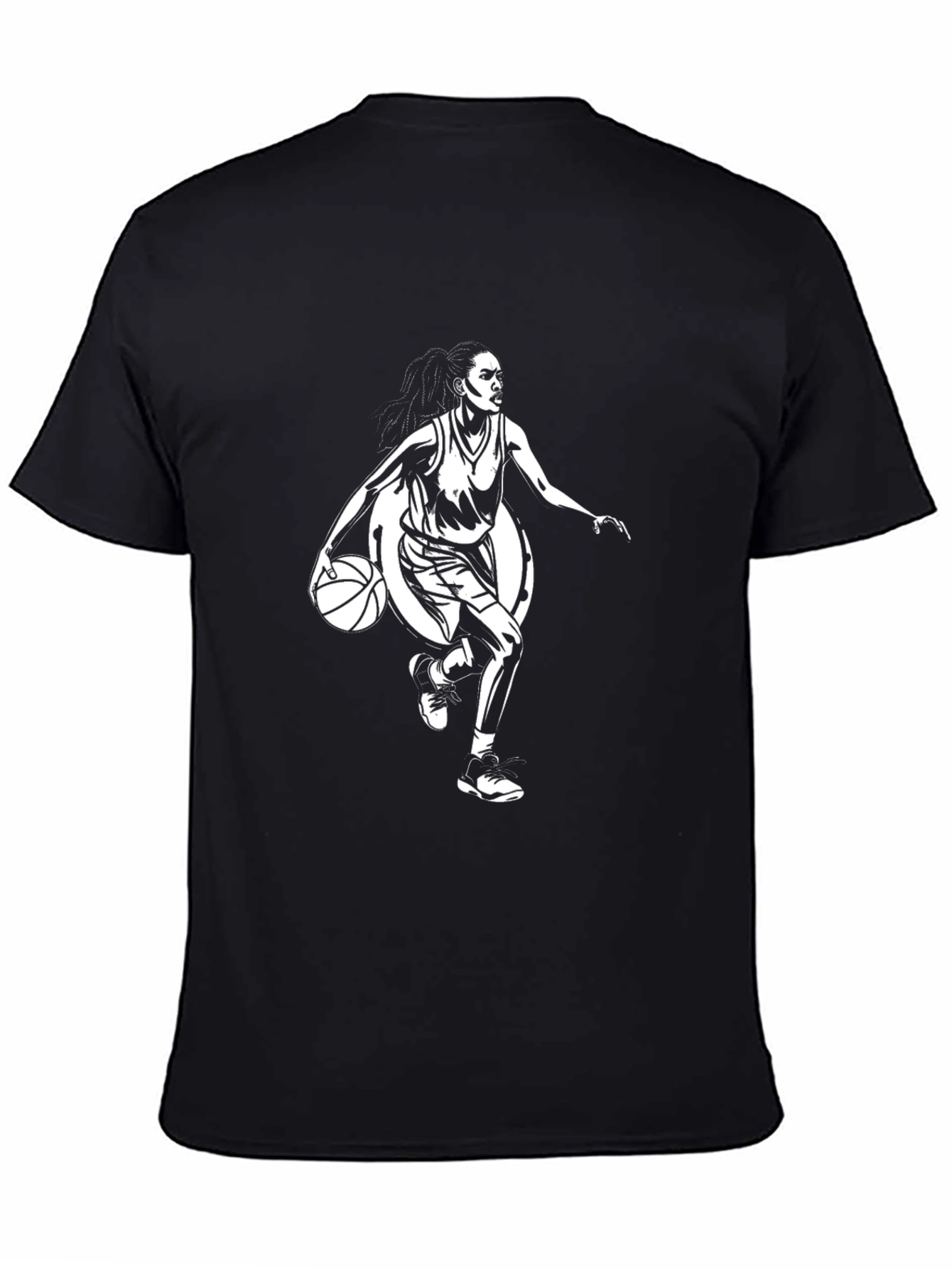 Camiseta Negra Estampada con Jugadora de Baloncesto