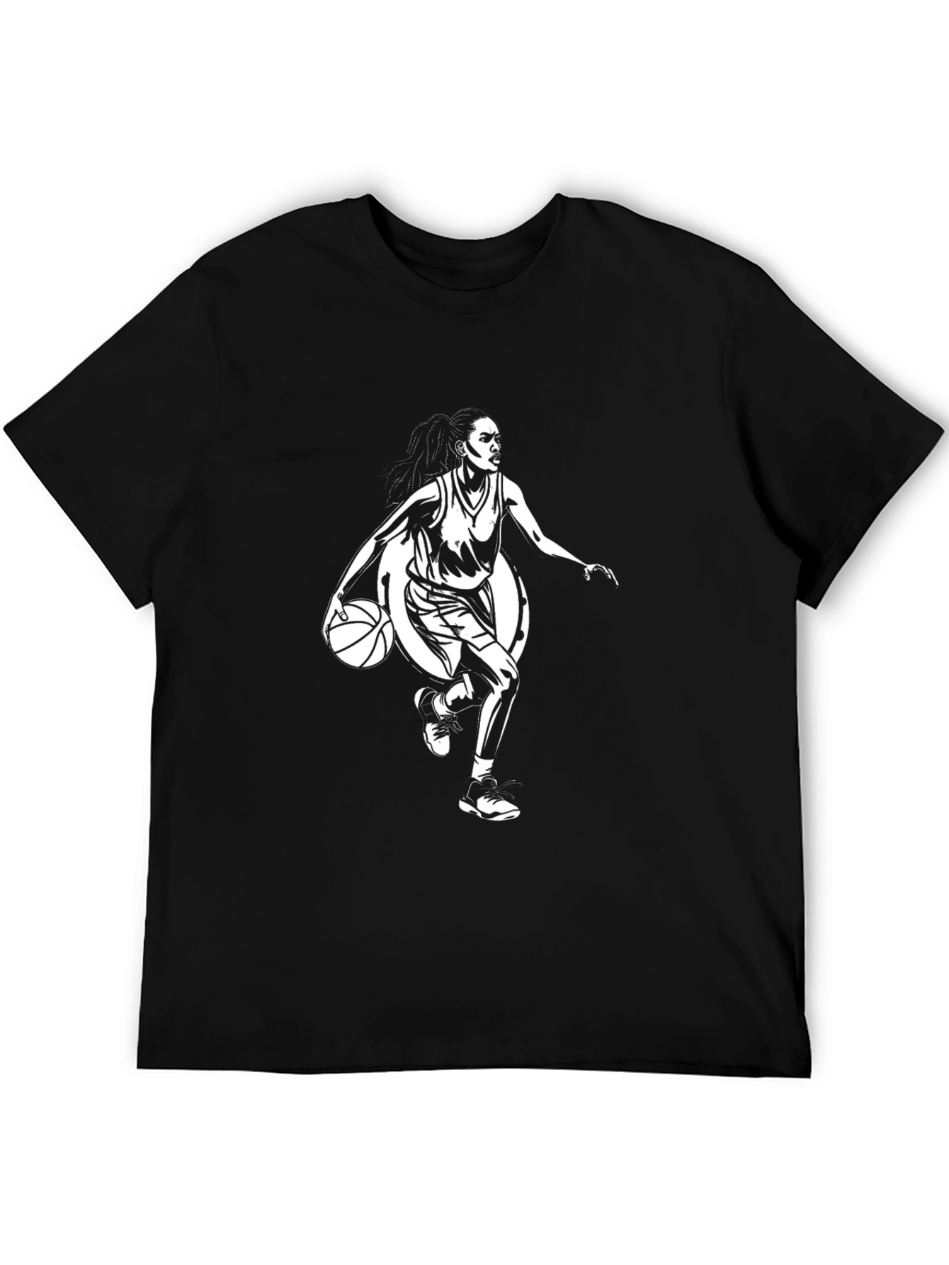 Camiseta Negra Estampada con Jugadora de Baloncesto