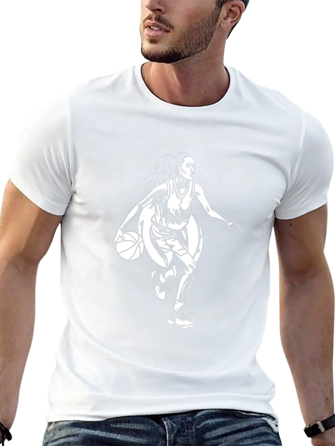 Camiseta Negra Estampada con Jugadora de Baloncesto
