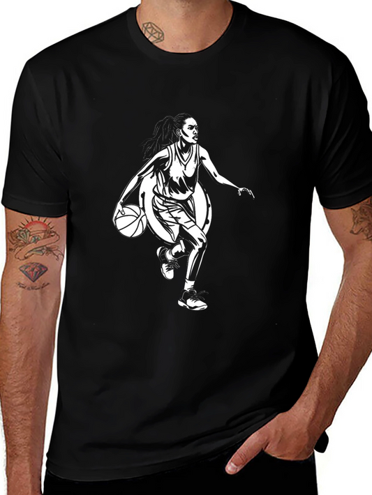 Camiseta Negra Estampada con Jugadora de Baloncesto
