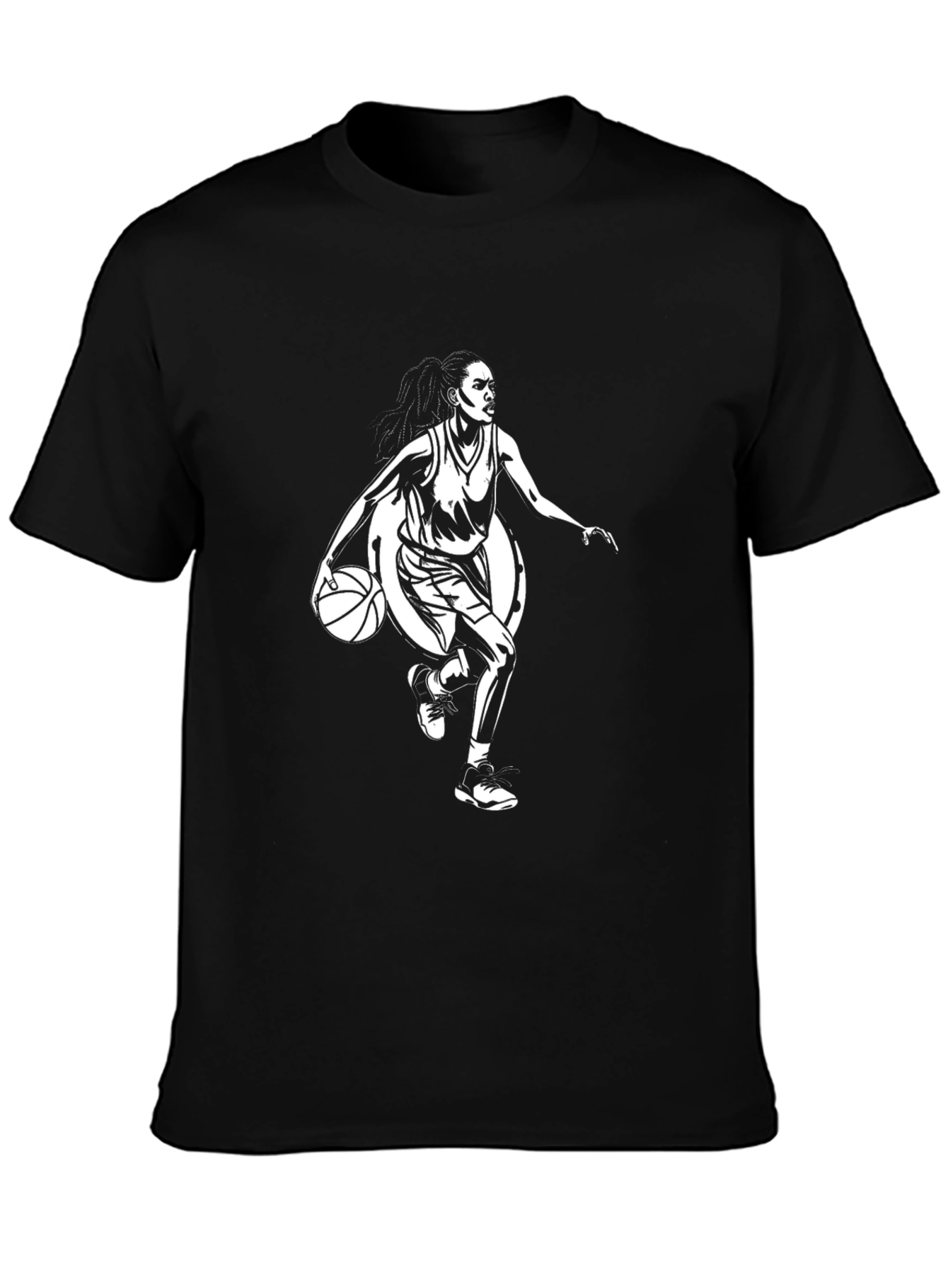 Camiseta Negra Estampada con Jugadora de Baloncesto
