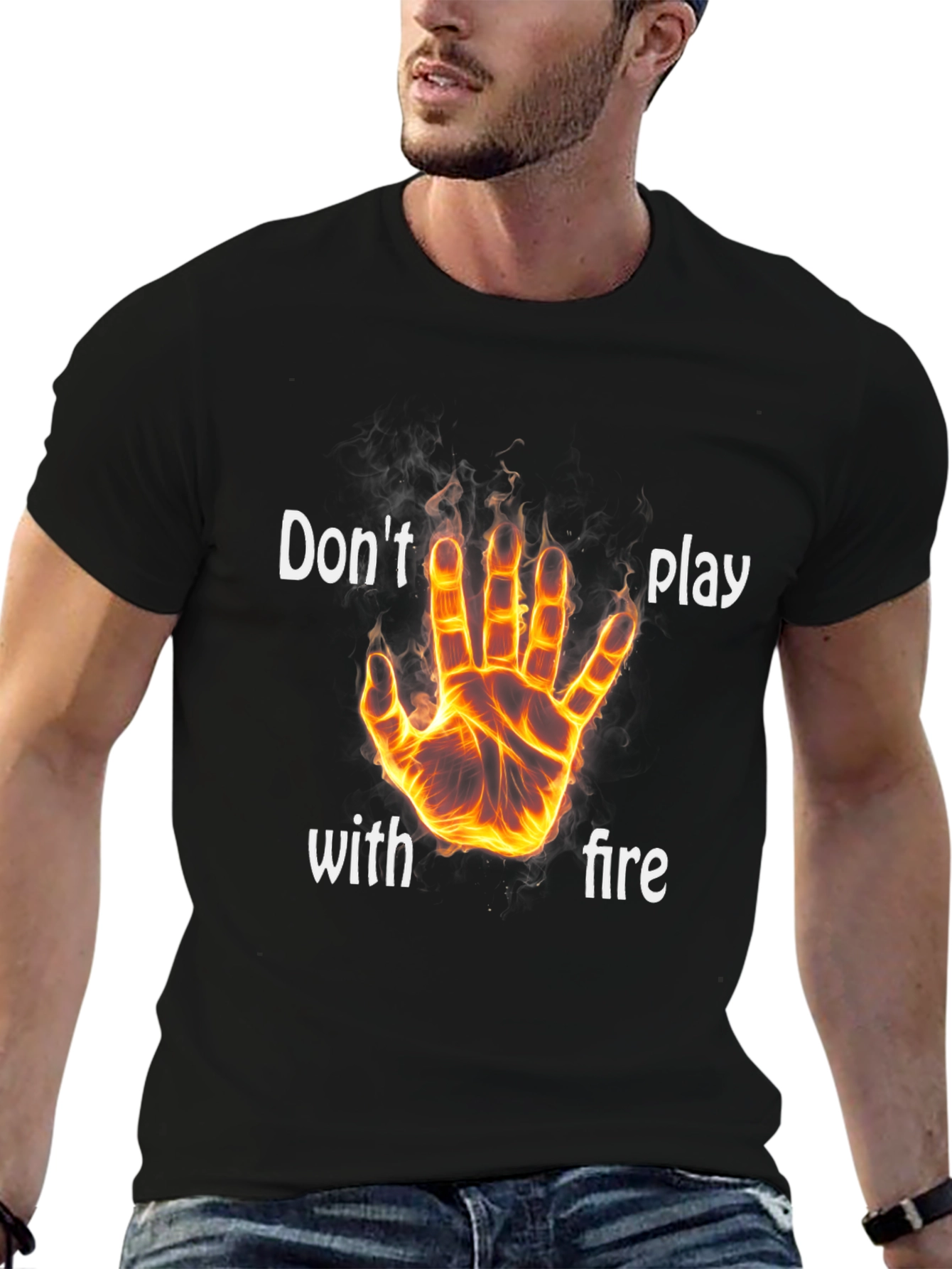 Camiseta Negra: No Juegues con Fuego
