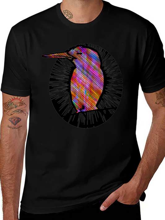 Camiseta Negra Hombre Diseño Ave Colorido