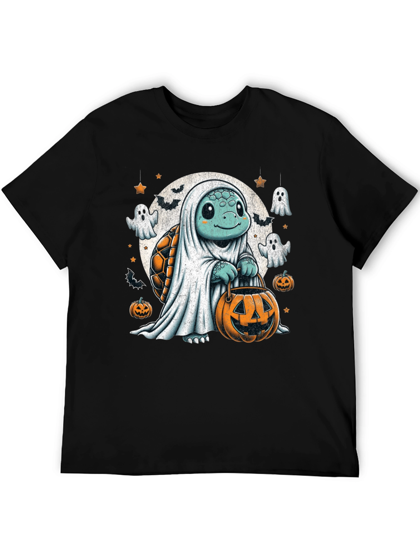 Camiseta Negra con Tortuga Fantasma de Halloween