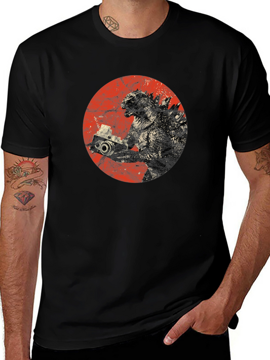 Camiseta Negra Godzilla Fotógrafo Vintage