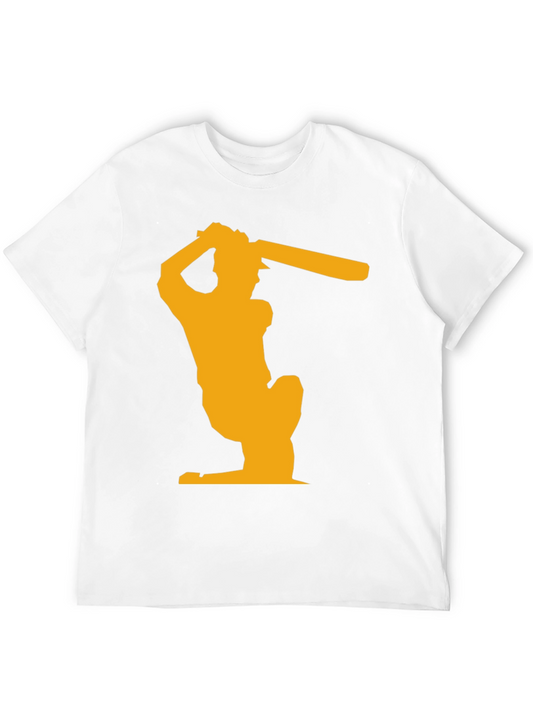 Camiseta Negra con Silueta de Jugador de Cricket