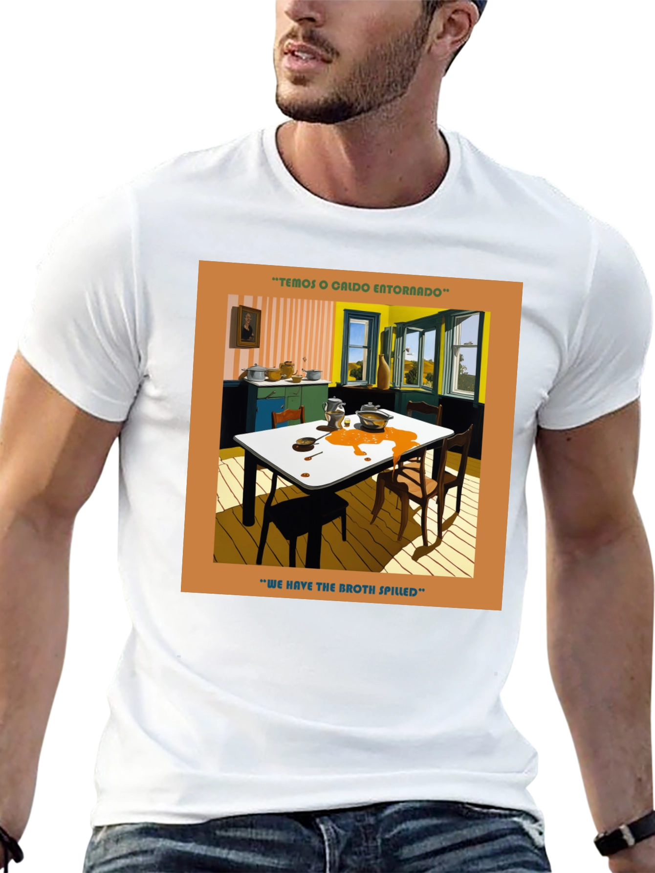 Camiseta Negra Estampada Caldo Entornado