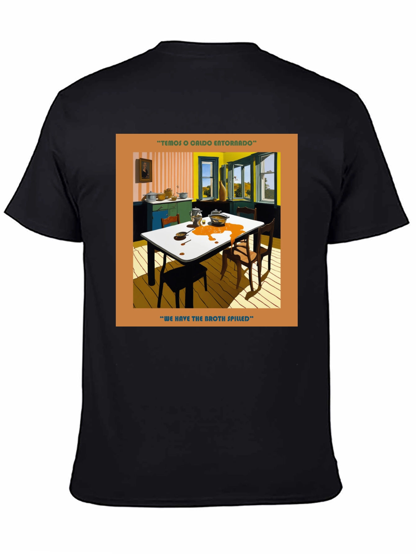 Camiseta Negra Estampada Caldo Entornado