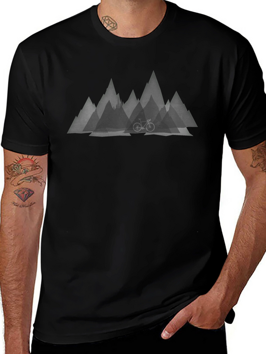 Camiseta Negra con Diseño de Montañas y Bicicleta