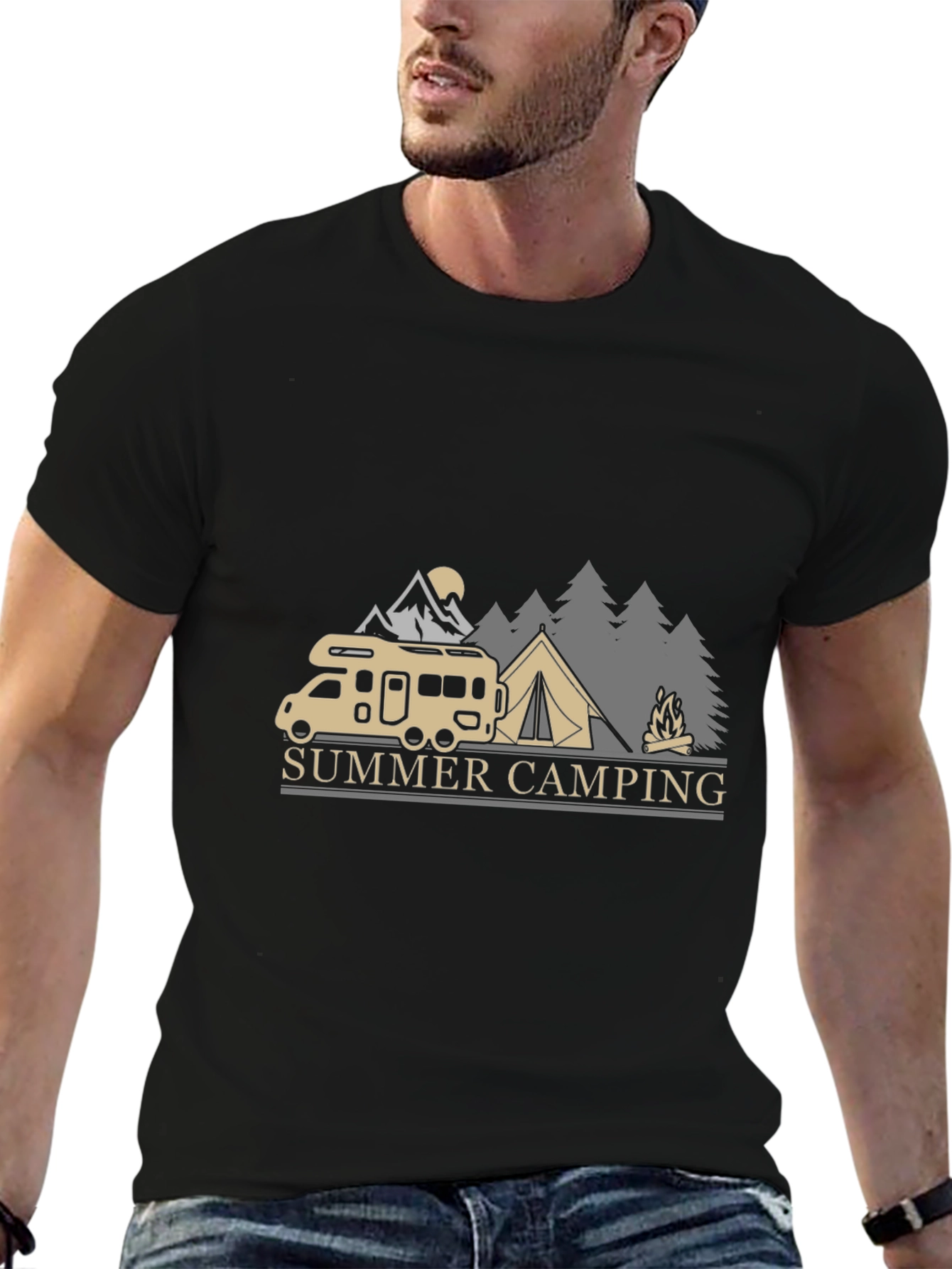 Camiseta Negra de Camping Verano