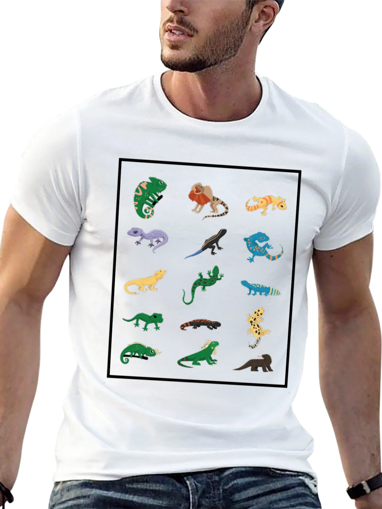 Camiseta Negra con Diseño de Reptiles