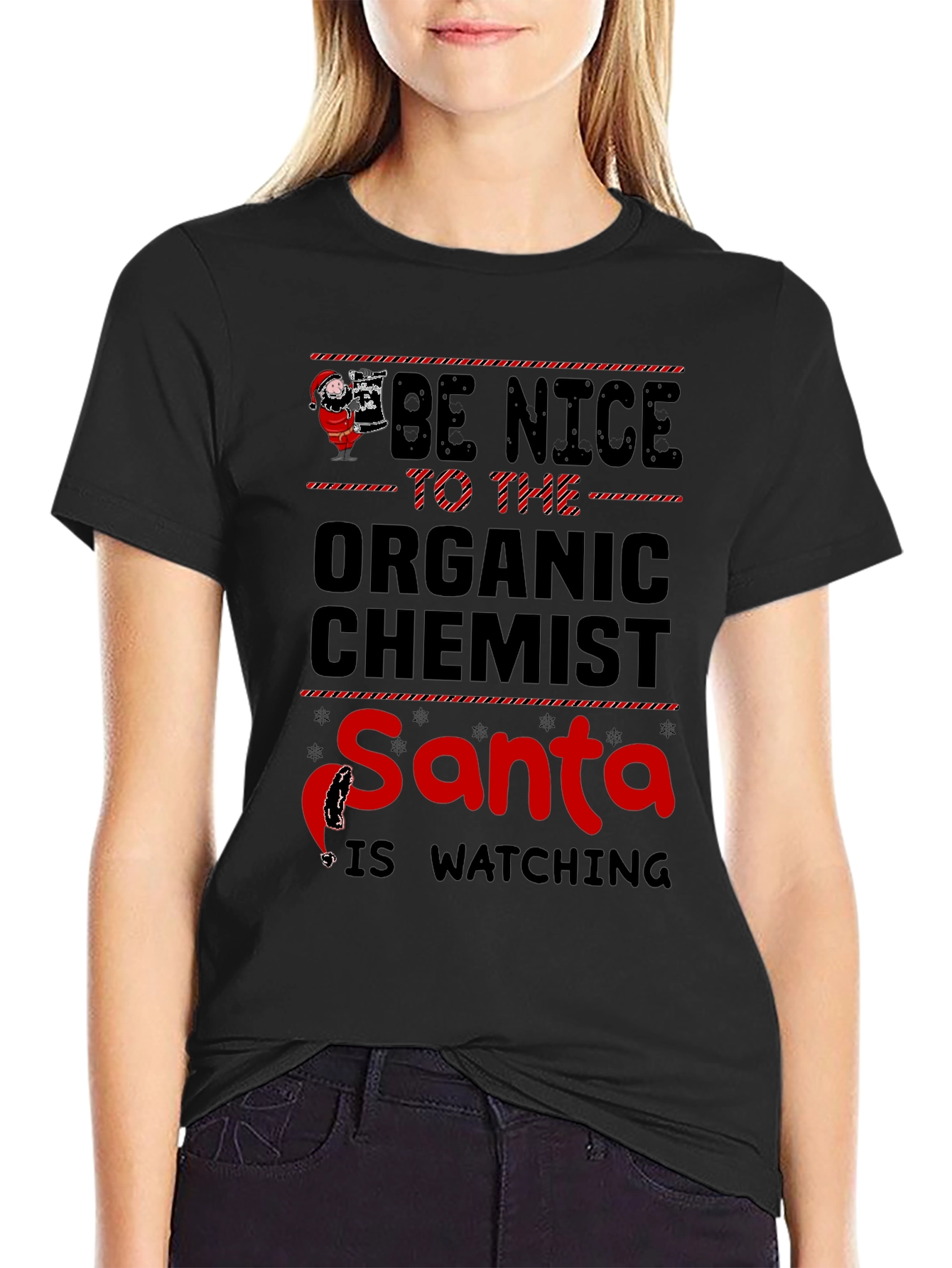 Camiseta Química Orgánica Navideña - Santa te Vigila
