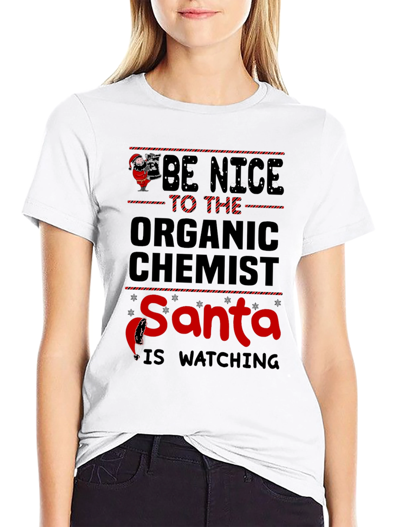 Camiseta Química Orgánica Navideña - Santa te Vigila