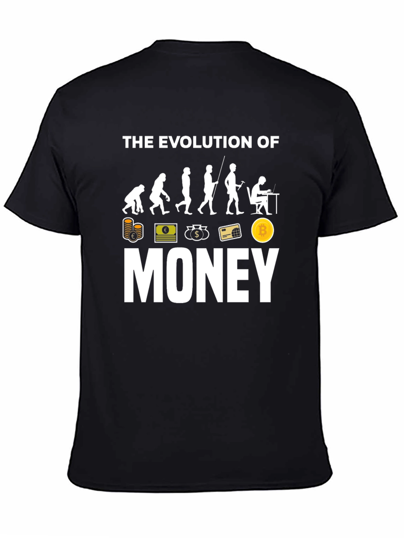Camiseta Negra Evolución del Dinero Bitcoin