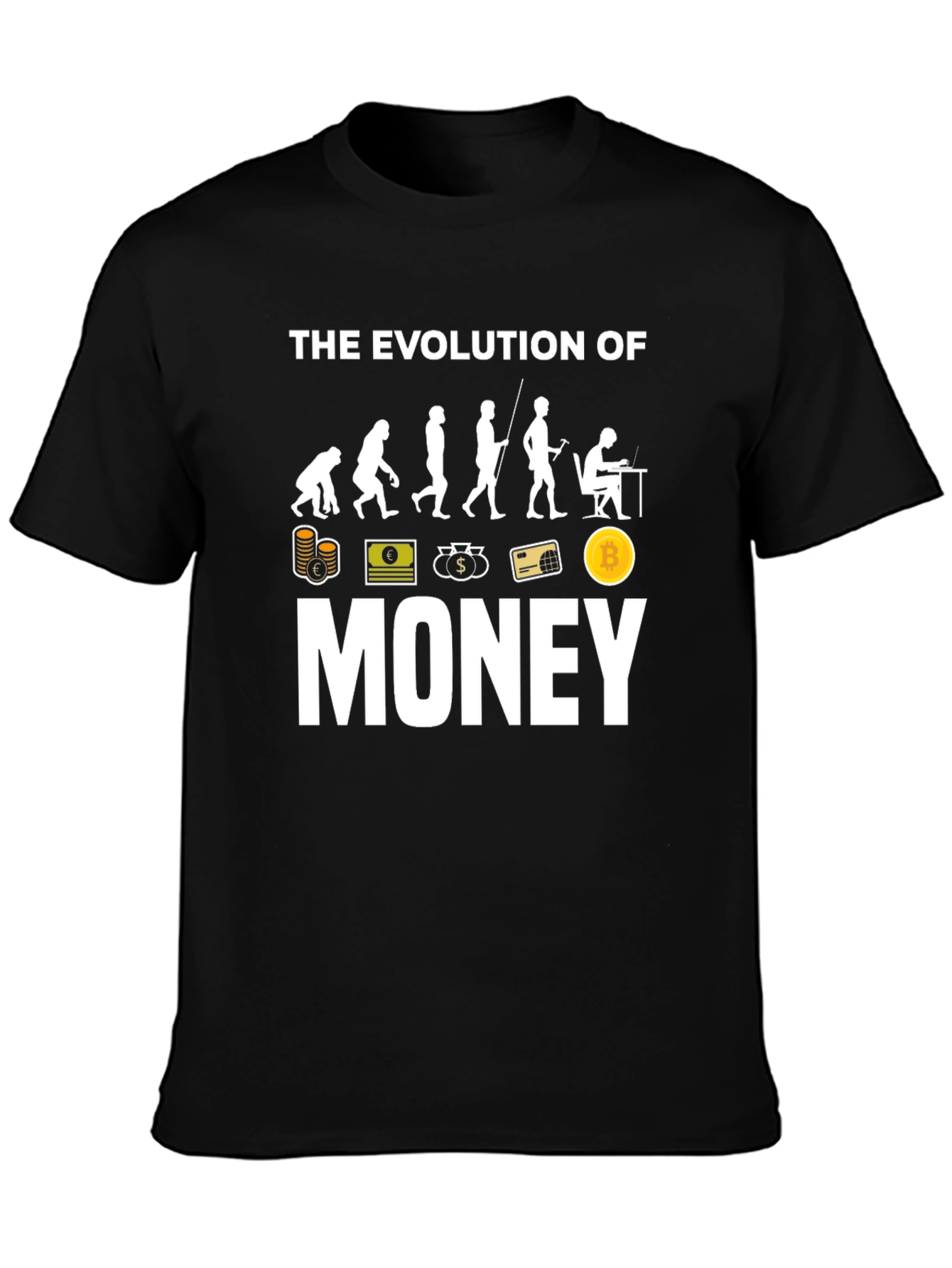 Camiseta Negra Evolución del Dinero Bitcoin
