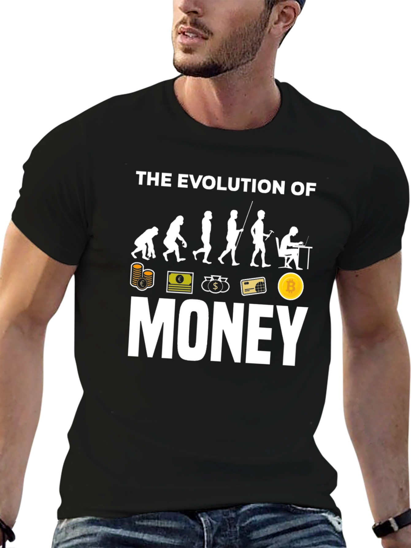 Camiseta Negra Evolución del Dinero Bitcoin