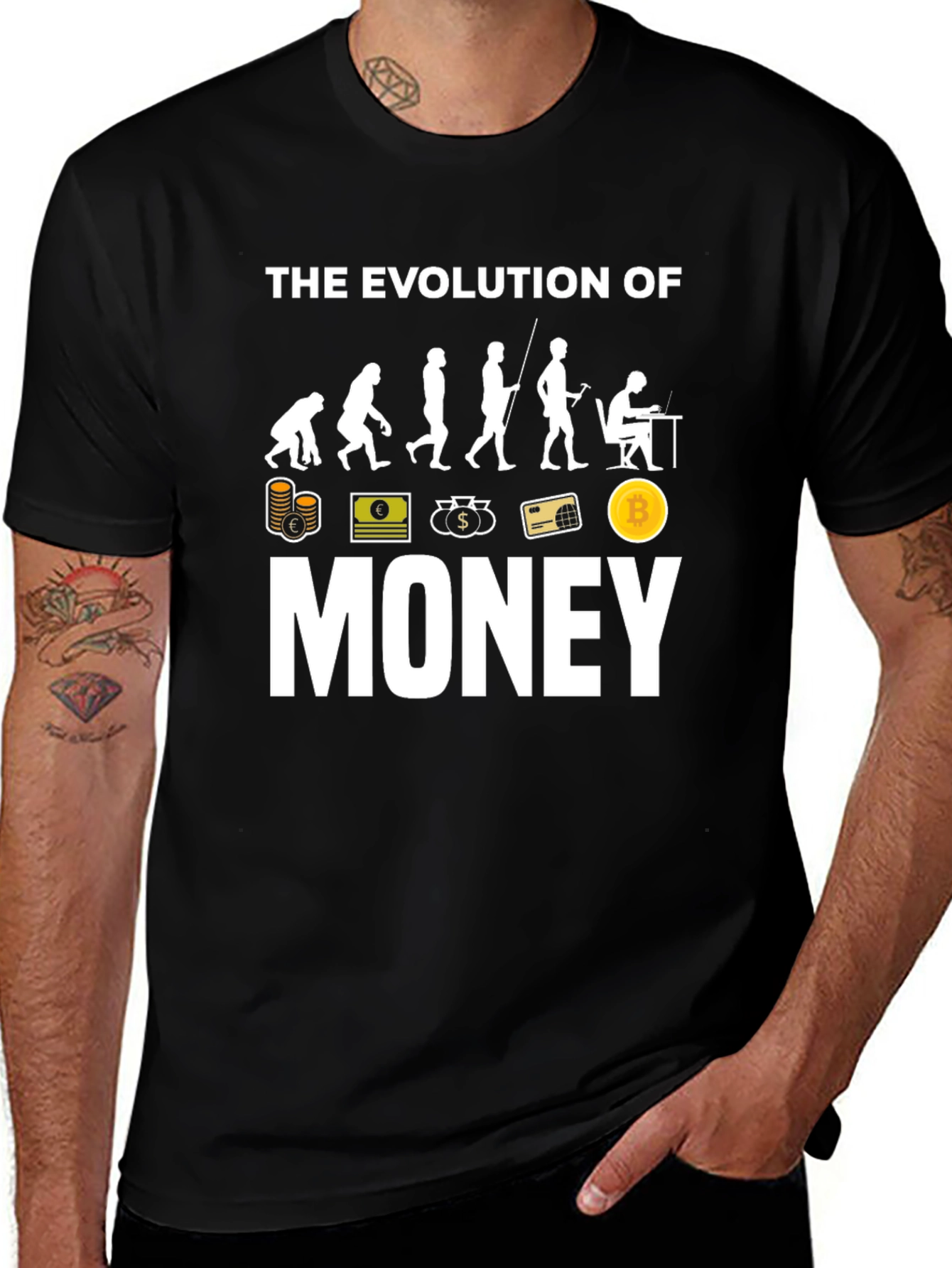 Camiseta Negra Evolución del Dinero Bitcoin