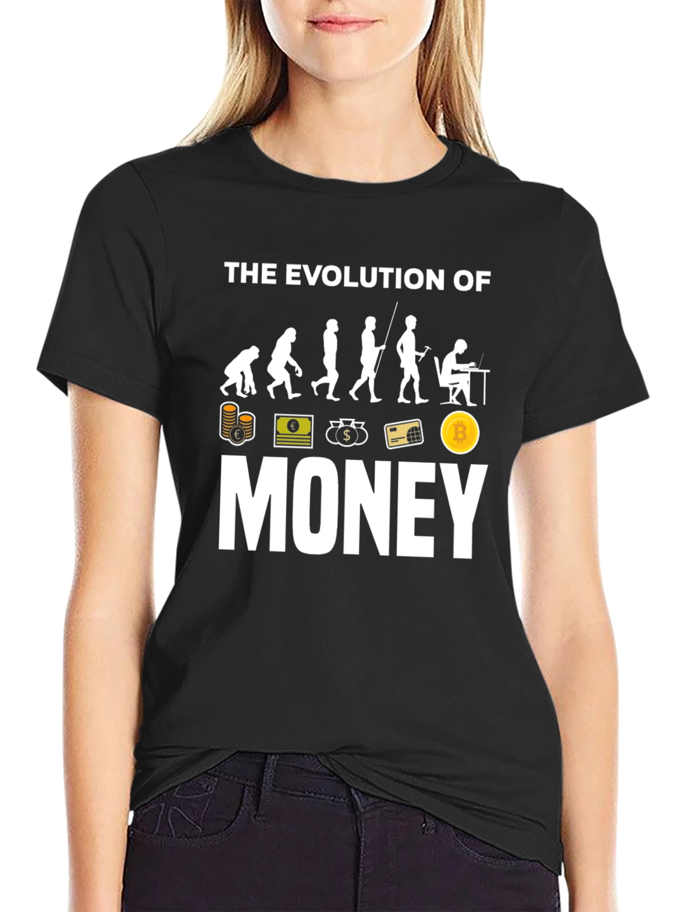 Camiseta Negra Evolución del Dinero Bitcoin