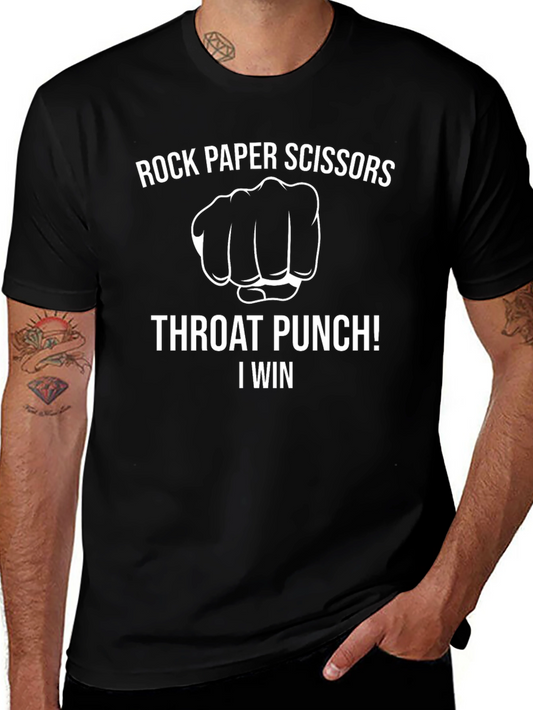 Camiseta Negra: ¡Piedra Papel Tijeras Golpe en la Garganta! Yo Gano