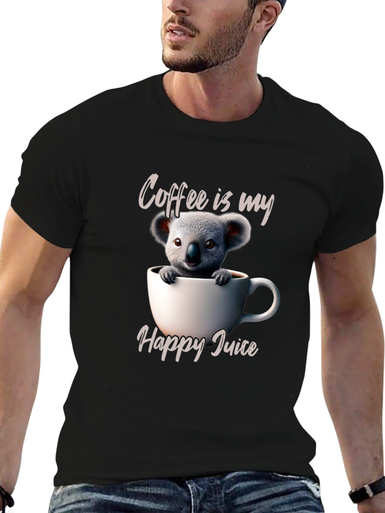 Camiseta Negra Café es mi Jugo Feliz con Koala