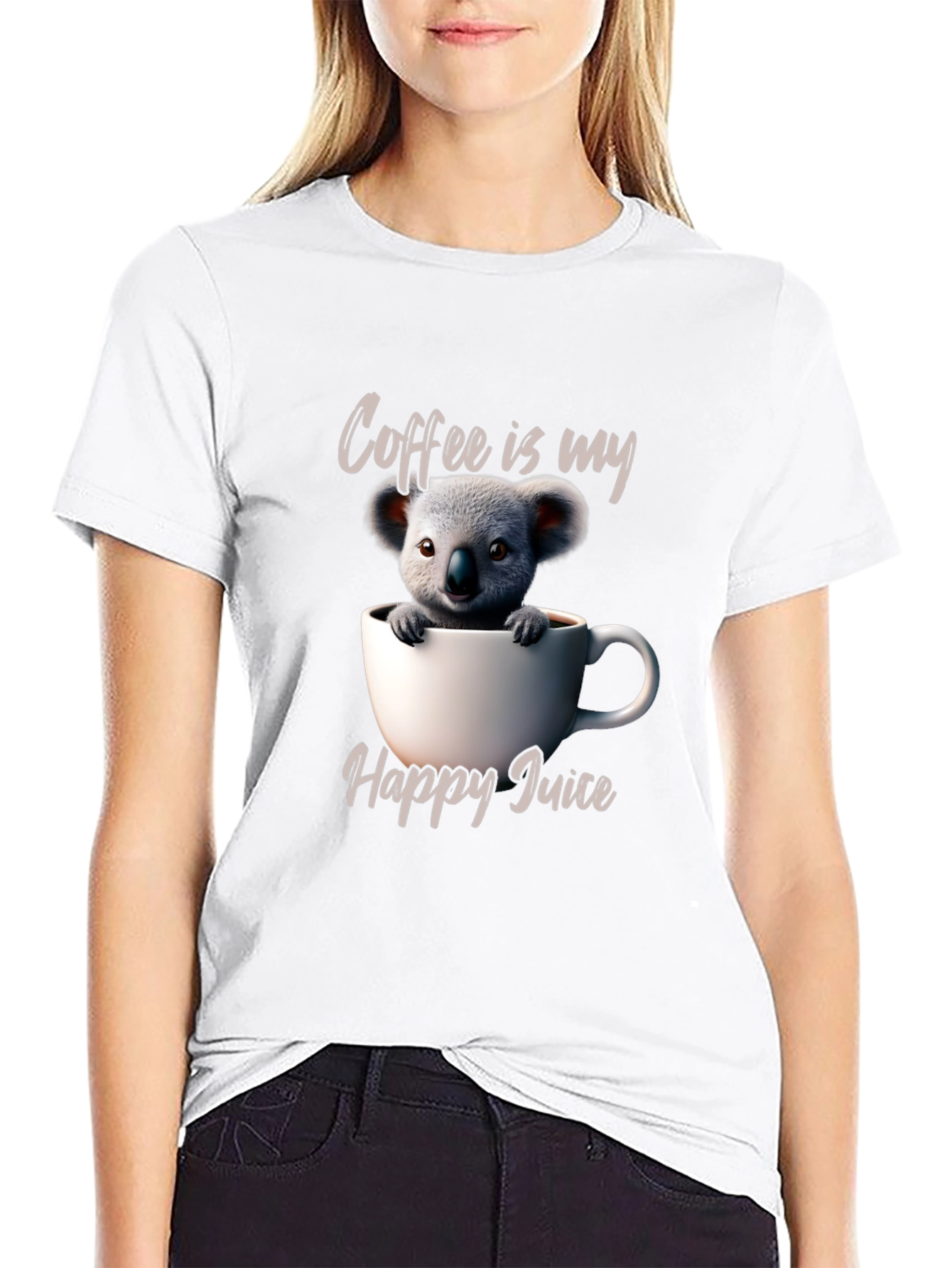 Camiseta Negra Café es mi Jugo Feliz con Koala