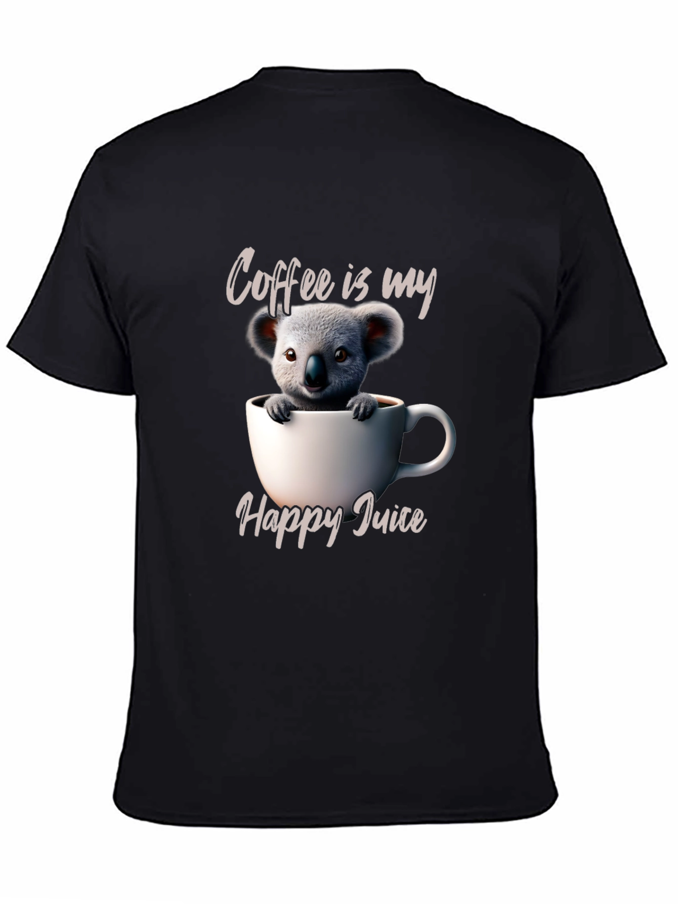 Camiseta Negra Café es mi Jugo Feliz con Koala
