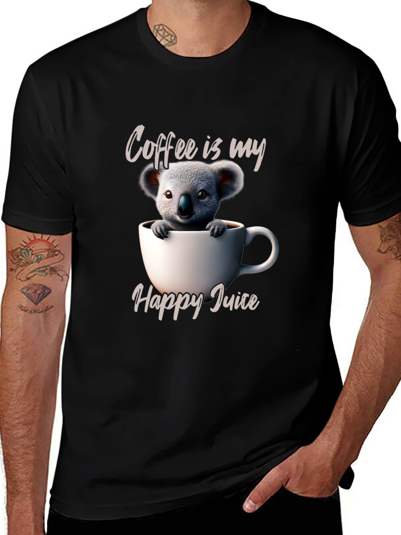 Camiseta Negra Café es mi Jugo Feliz con Koala