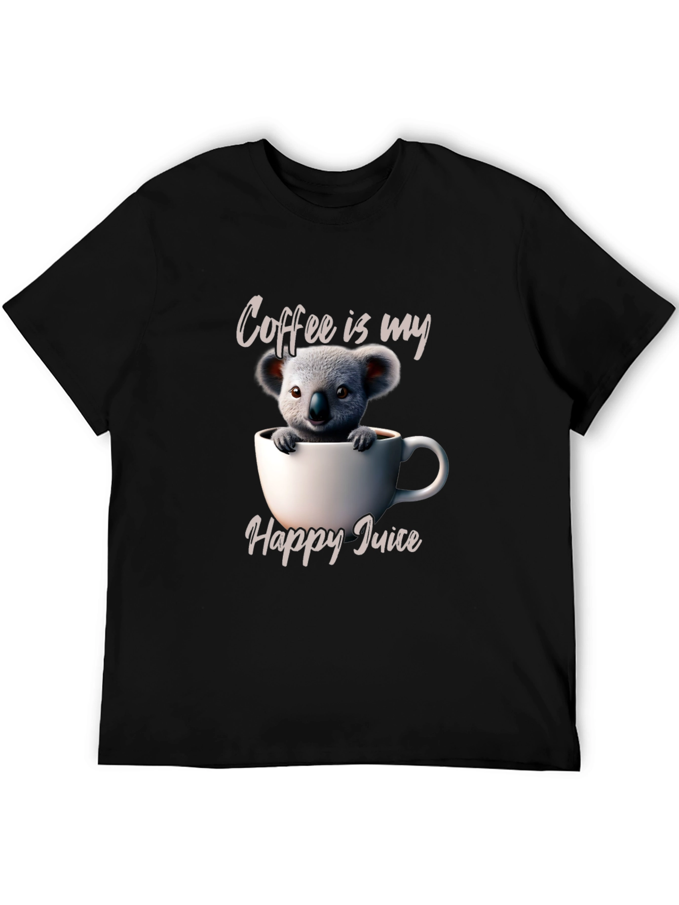 Camiseta Negra Café es mi Jugo Feliz con Koala
