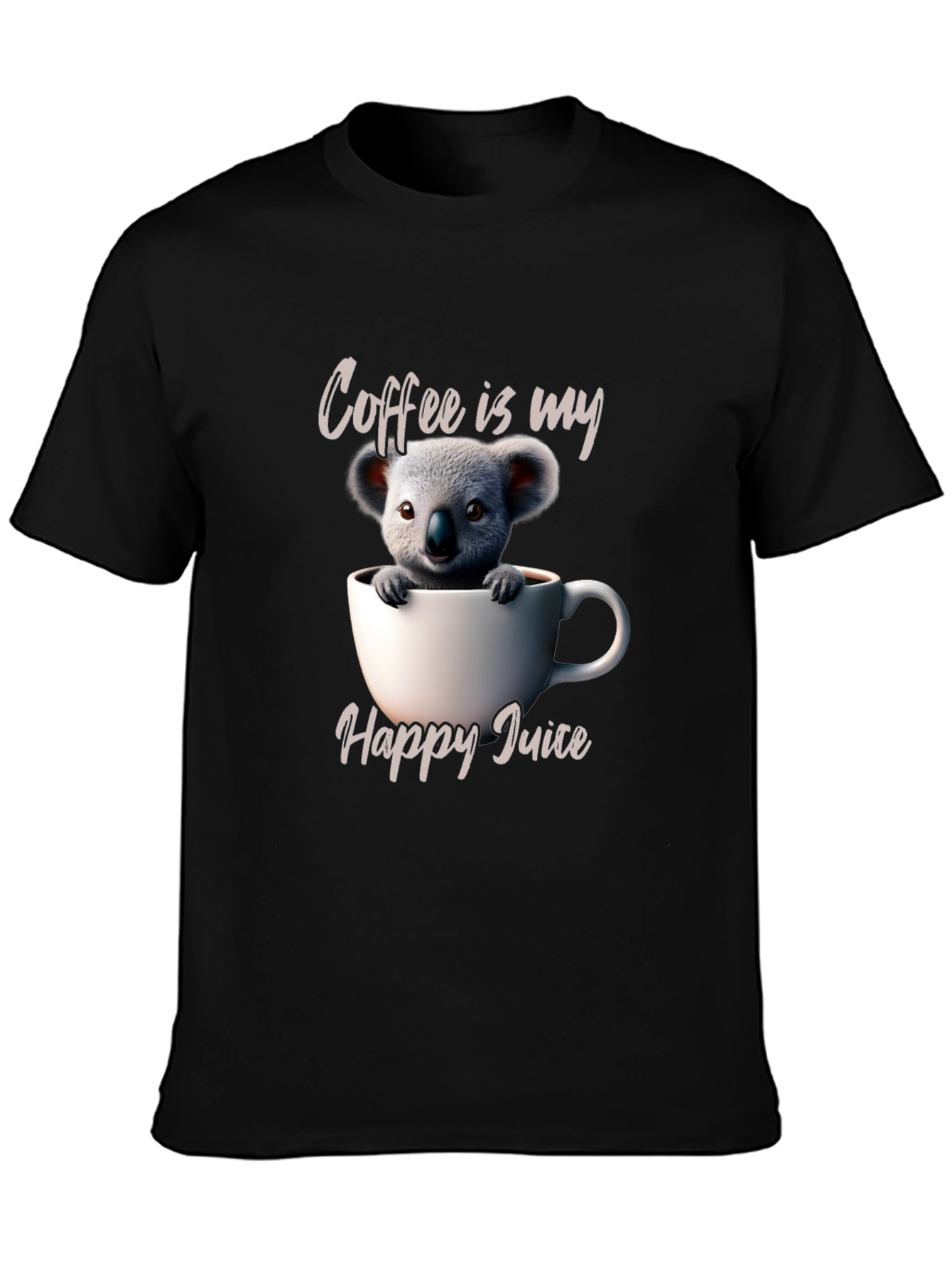 Camiseta Negra Café es mi Jugo Feliz con Koala