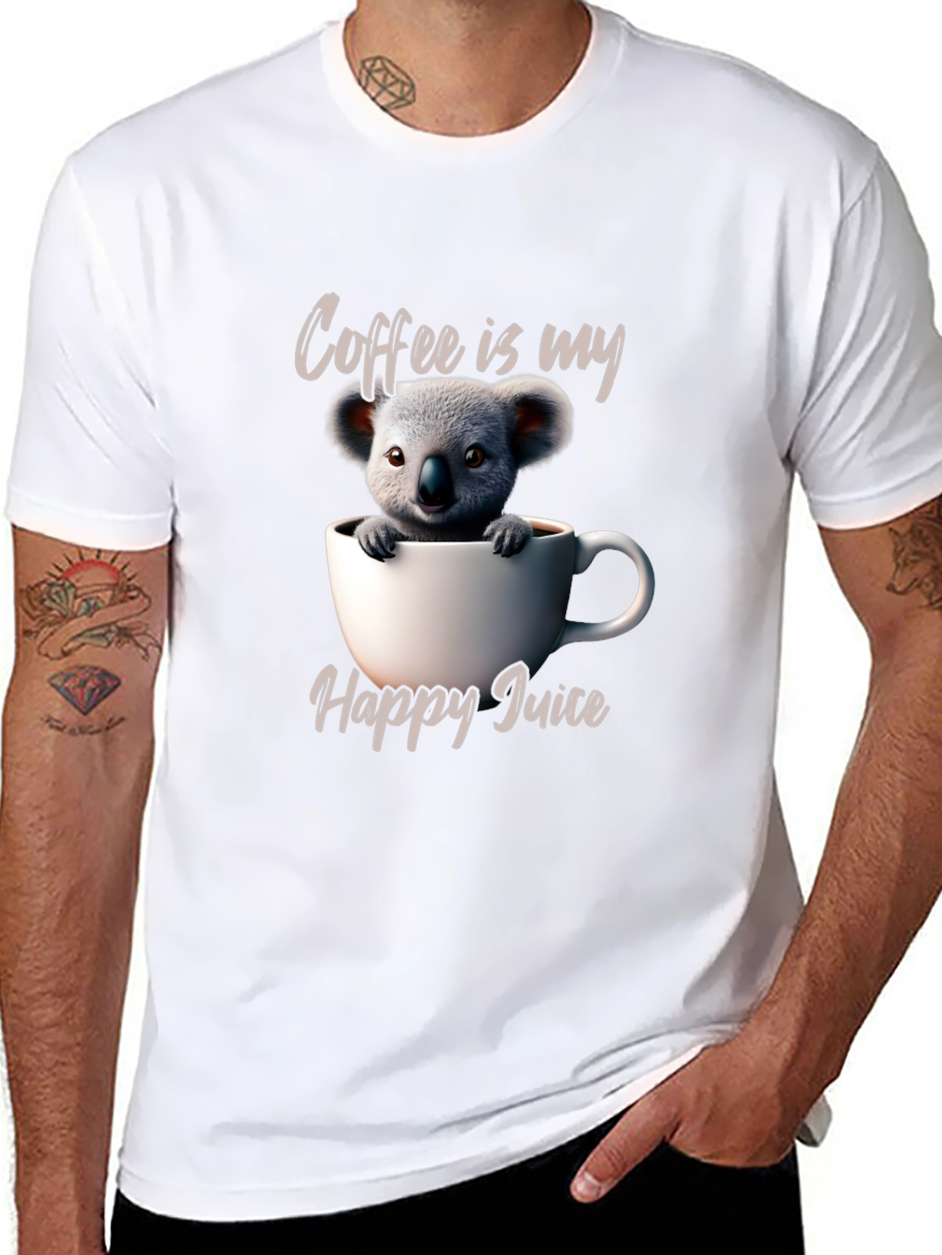 Camiseta Negra Café es mi Jugo Feliz con Koala