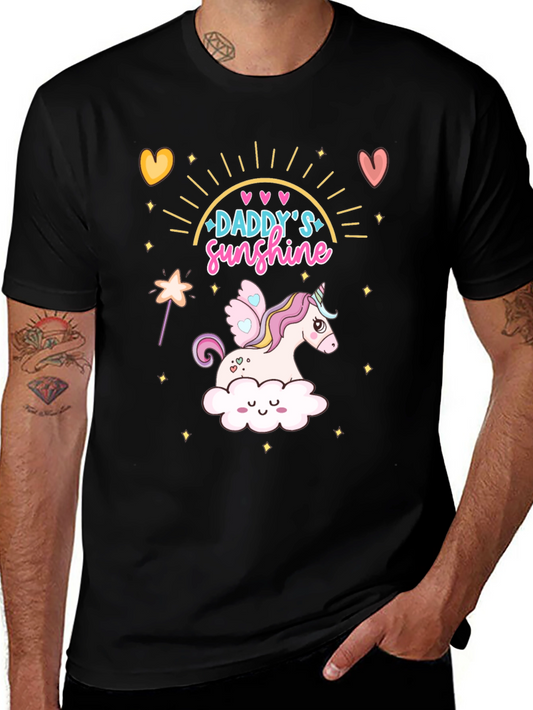 Camiseta Negra Daddys Sunshine con Unicornio para Papá