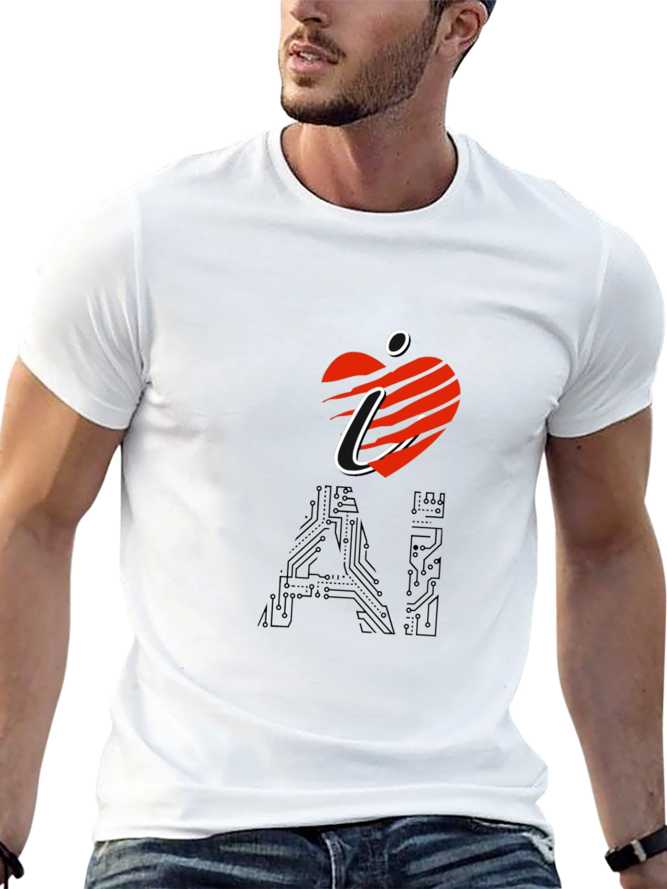 Camiseta Negra I Heart AI para Hombre