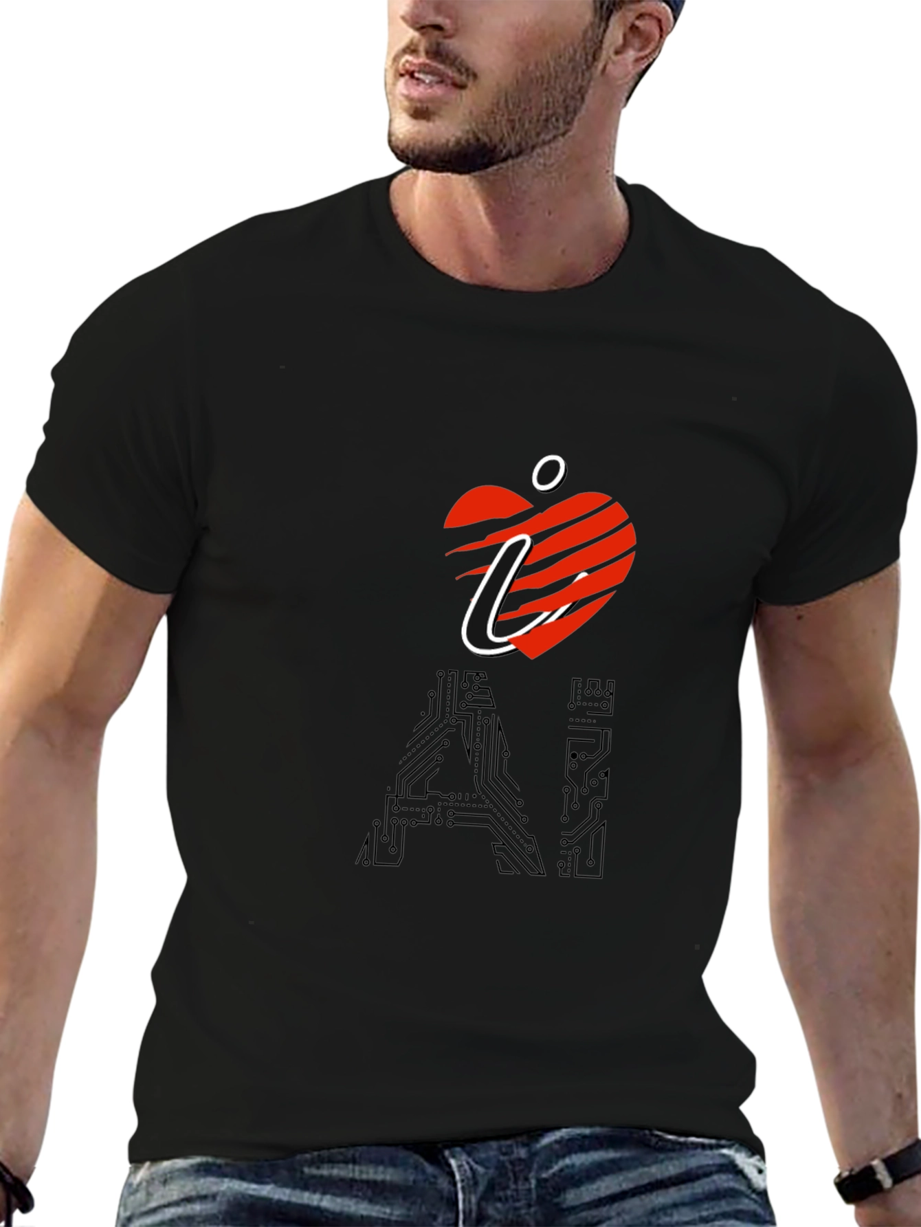 Camiseta Negra I Heart AI para Hombre
