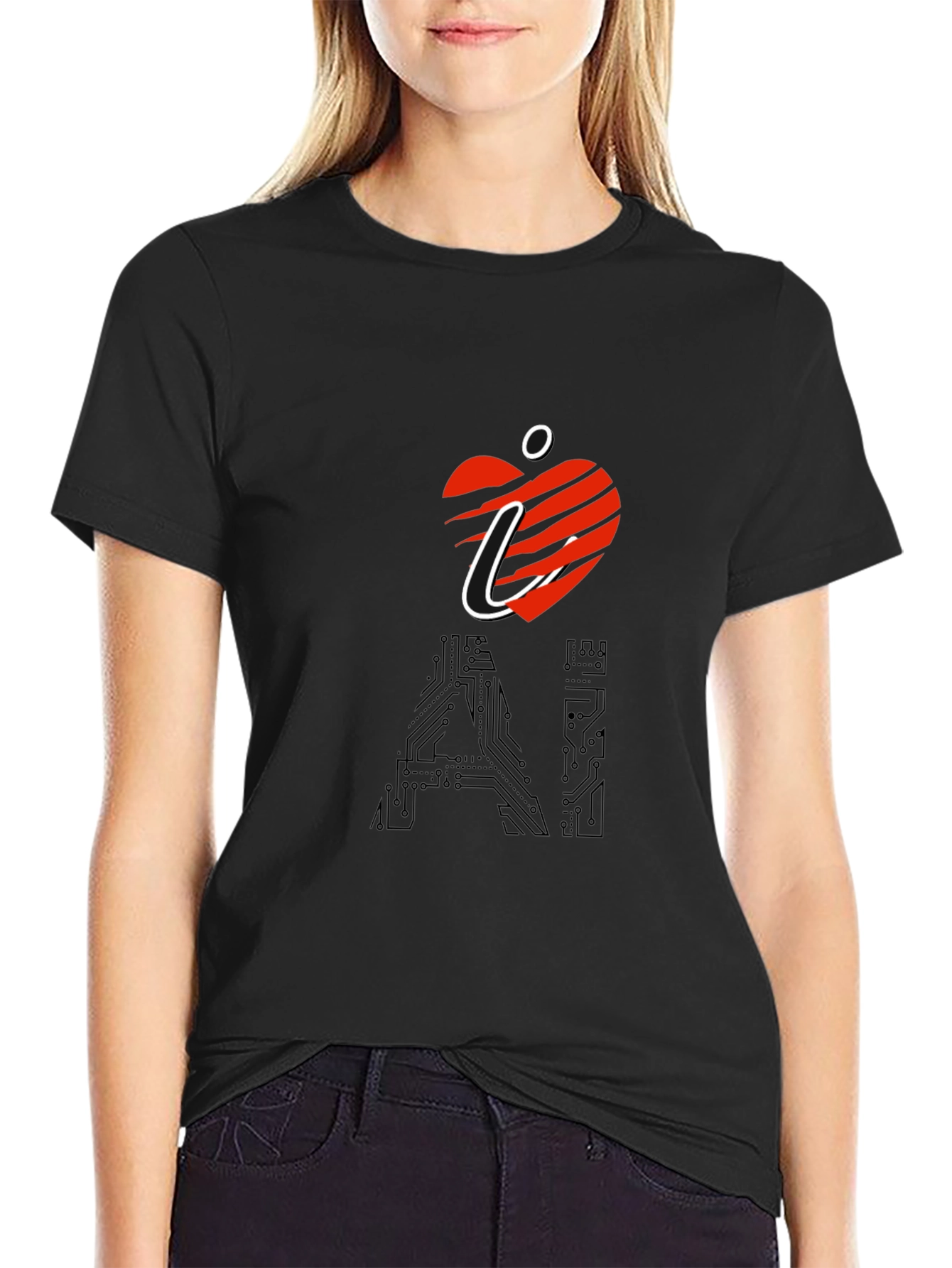 Camiseta Negra I Heart AI para Hombre