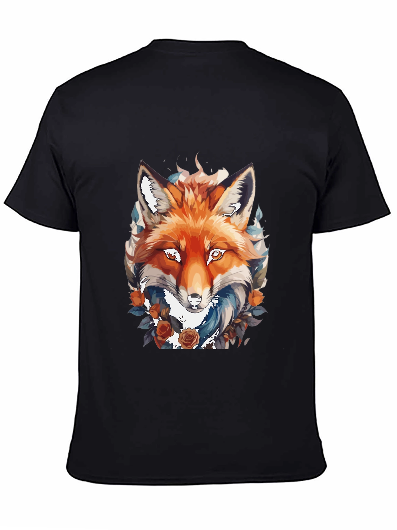 Camiseta Negra con Diseño de Zorro Floral