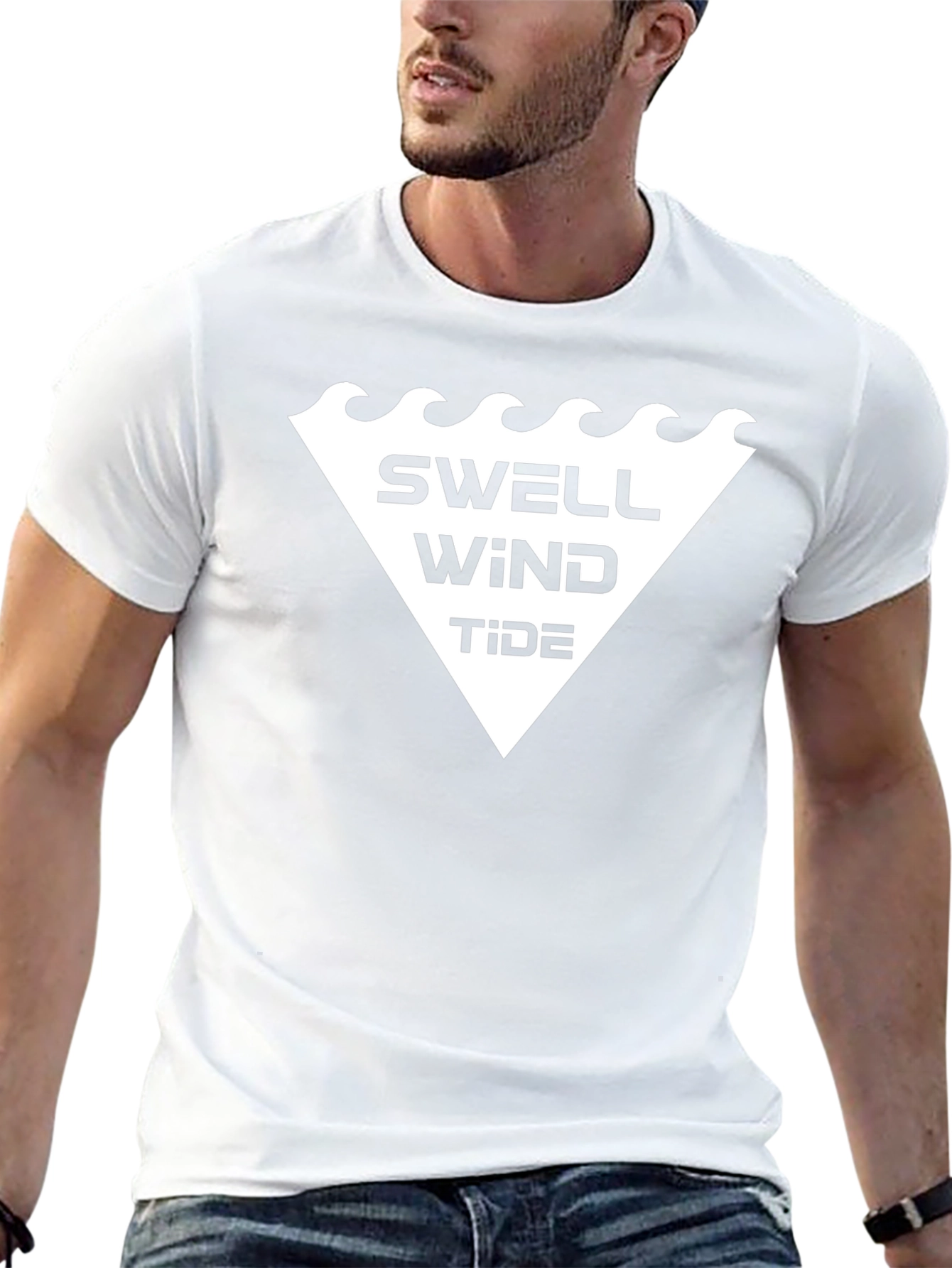 Camiseta Negra Hombre - Diseño Swell Wind Tide