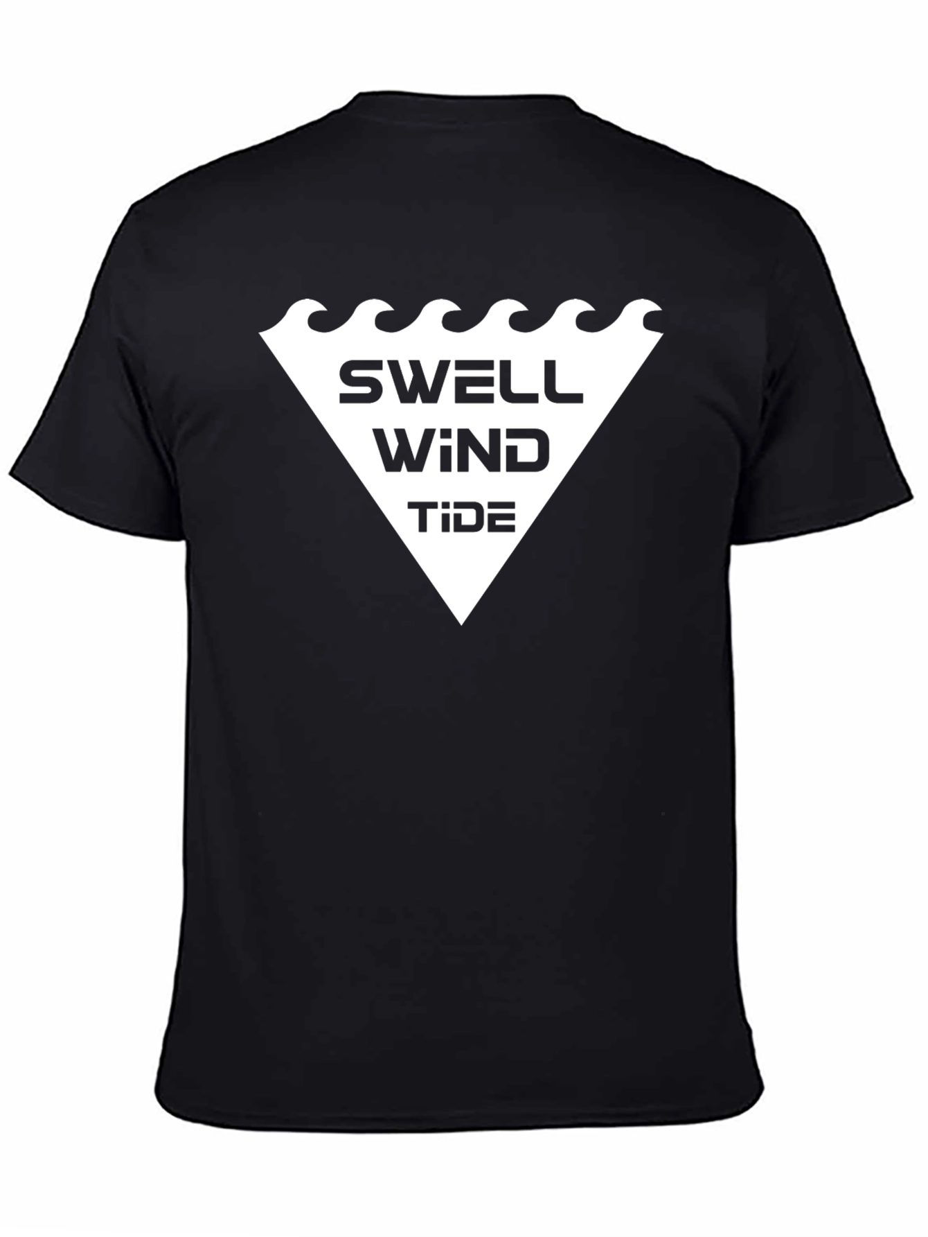 Camiseta Negra Hombre - Diseño Swell Wind Tide